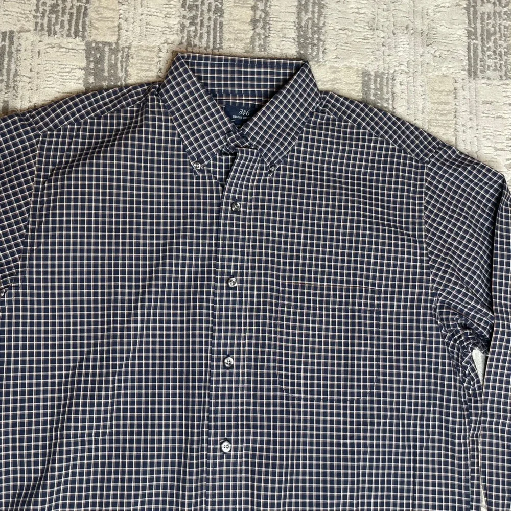 Brooks‎ Brothers 346 Mens Medium Grey Plaid Check Cotton Button Down Shirt